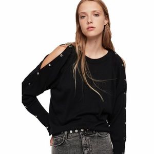 All Saints Suzie Snap Sleeve Black PulloverSweater
